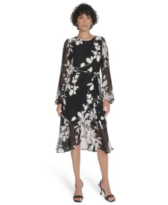 Tommy Hilfiger Petite Long-Sleeve Chiffon Com Ivory Multi 8P
