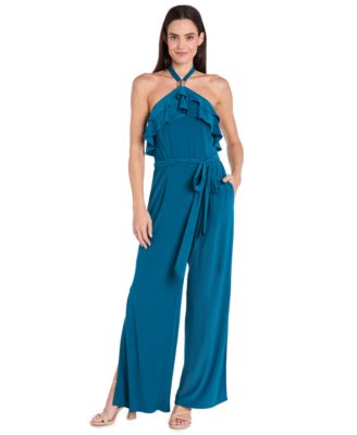 R M Richards Womens Ruffled Halter-Neck Je Teal 14