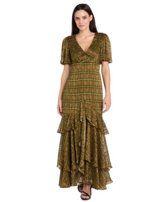 R M Richards Womens Satin Metallic Stripe Olive 8