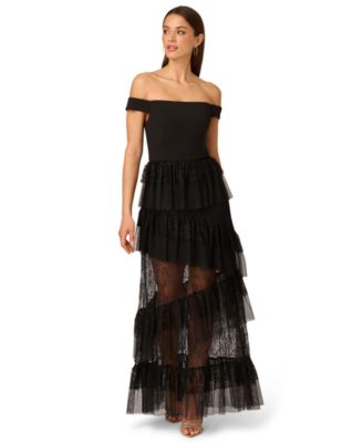 Adrianna Womens Off-The-Shoulder Layer Black 4M