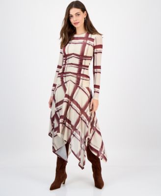 RACHEL Rachel Roy Womens Jendice Mesh Plaid Pri Open Beige M