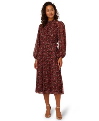 Adrianna Papell Womens Floral Chiffon Midi Dr Black Multi 4M