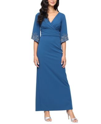 Alex Evenings Petite Long Stretch Crepe Colu Teal 10P