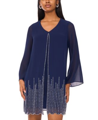 MSK Womens V-Neck Long Sleeve Mid Navy M