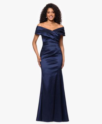 Betsy Adam Womens Taffeta Off-The-Should Navy 6