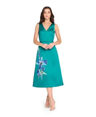 Tahari ASL Womens V-Neck Flower Print De GREEN FLORAL 12