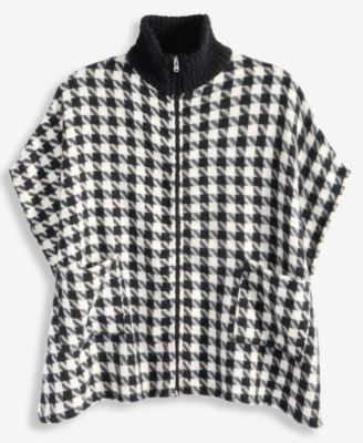 Style Co Herringbone Collar Zip Topper Black White ONE SIZE