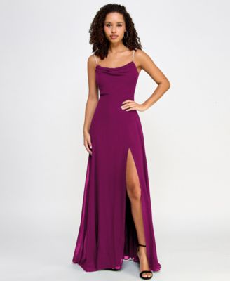 City Studios Juniors Drape-Neck Faux-Peal- Magenta 34