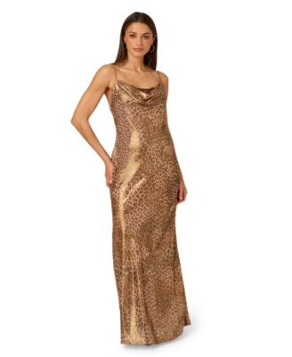 Adrianna Womens Printed Cowl Neck Long Brown 8M