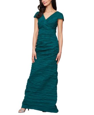 Alex Evenings Womens Crinkle Stretch Taffet Emerald green 12