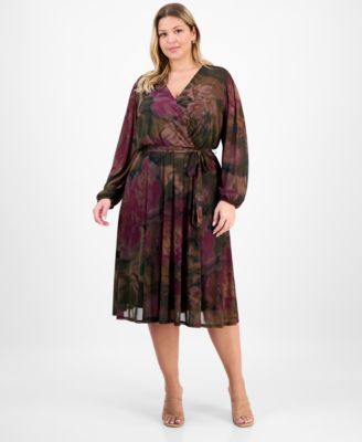 Robbie Bee Plus Size Long-Sleeve Printed Brown Multi 2X