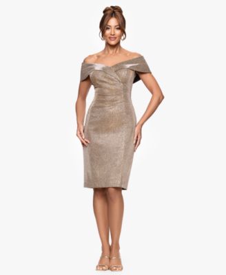 XSCAPE Womens Galaxy Ruched Off The Tan 8