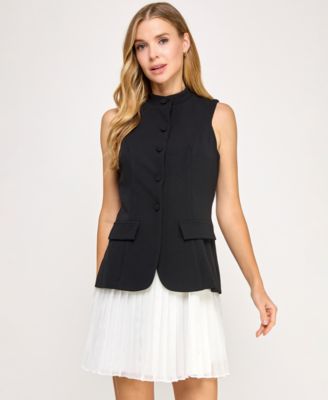 SENI CADE Juniors Sleeveless Chiffon Ve Oxford L
