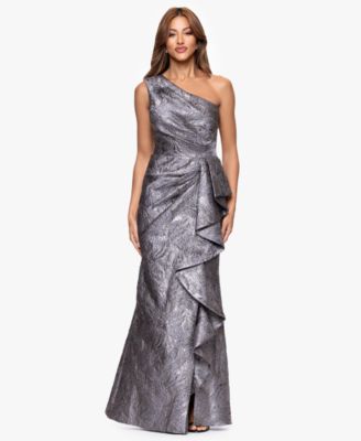 XSCAPE Womens Jacquard One Shoulder Gunmetal 16