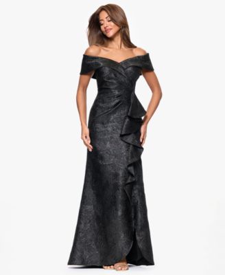 XSCAPE Womens Brocade Off-The-Should Black 8