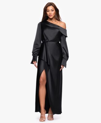 XSCAPE Womens One Shoulder Sash Sati Black 8