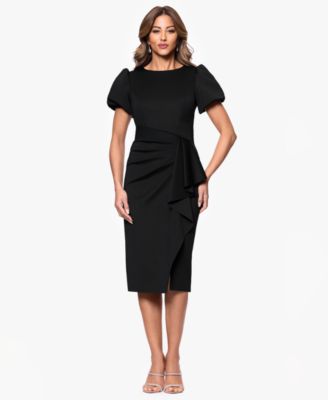 XSCAPE Womens Draped Puff-Sleeve She Black 16