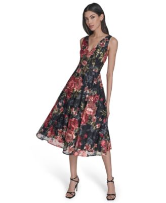 Eliza J Womens V-Neck Sleeveless Midi Blue multi 14