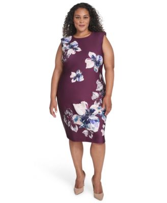 Calvin Klein Plus Size Printed Scuba Sheath Aubergine Multi 22W