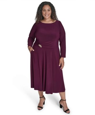 Jessica Howard Plus Size Boat Neck Asymmetric Burgundy 22W
