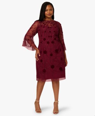 Adrianna Papell Plus Size Bead Velvet Sheath D Mahogany 18W