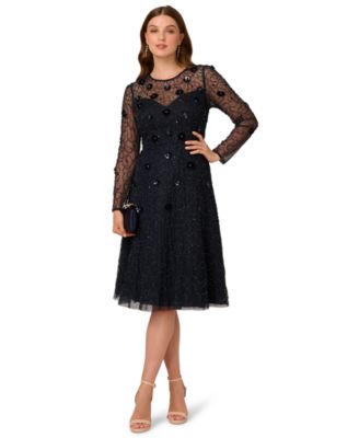 Adrianna Papell Petite Bead Velvet Midi Dress Midnight 10P