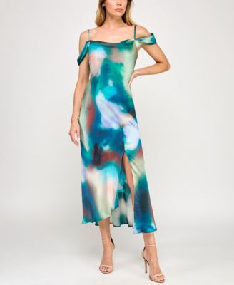 BCX Juniors Sleeveless Cold Shoul Blue Watercolor XXS