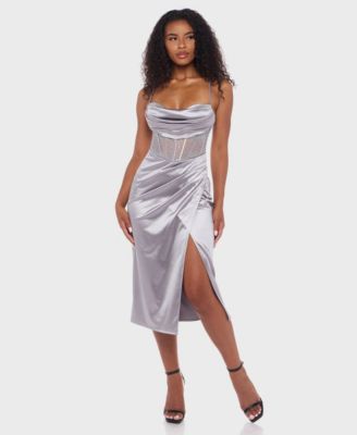 Alex Sophia Juniors Draped-Sweetheart-Nec Snowshush Grey 78