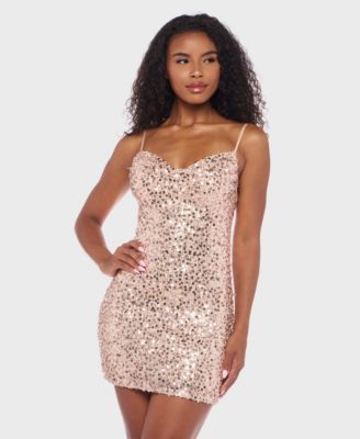 Alex Sophia Juniors Sequined Short Dress NudeGold M