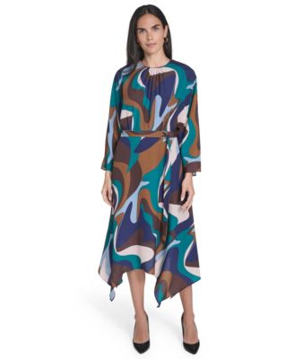 Jessica Howard Petite Crewneck Belted Handker Navy Multi 8P