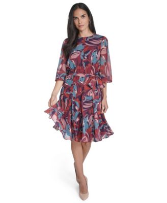 Jessica Howard Petite Printed Fit and Flare C Plum Combo 10P