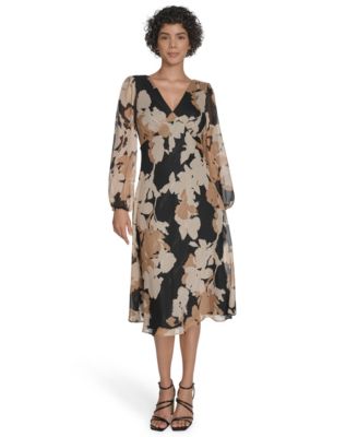 Calvin Klein Womens Printed Midi Dress Luggage Multi 4