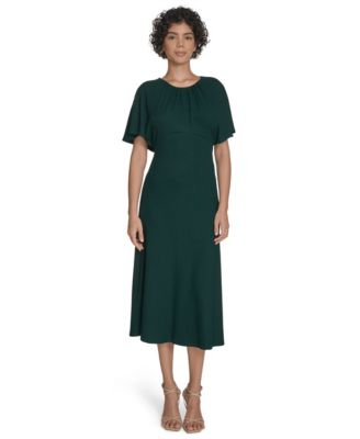 Calvin Klein Womens Flutter Sleeve Midi Dr Malachite 2