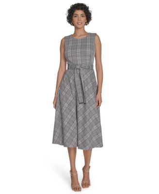 Calvin Klein Womens Plaid Sleeveless Midi Blackcreamsyrahgranite 12