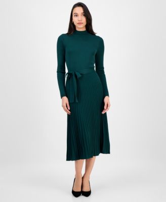 Sandra Darren Womens Tie-Front Pleated Mock Hunter Green L