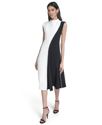 Calvin Klein Womens Colorblock Mock Neck M Creamblack 12
