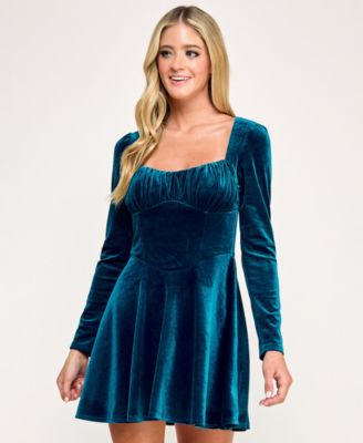 SENI CADE Juniors Long Sleeves Velvet D Teal L