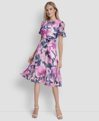 DKNY Womens Abstract-Print Midi Dr Powder PinkMulti 2
