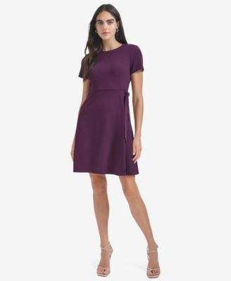 Calvin Klein Womens Short Sleeve Pleat Dre Aubergine 2
