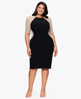 XSCAPE Plus Size Short Sleeve Sheath Black Nude Silver 22W
