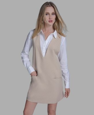 BCBG Womens Long Sleeve Twofer Ves Ecrusilverwhite 6