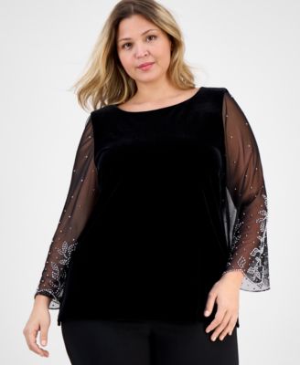 Alex Evenings Plus Size 34-Sleeve Embellish Black 1X