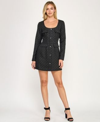 Crystal Doll Juniors Long Sleeve Jewel Nec Black S