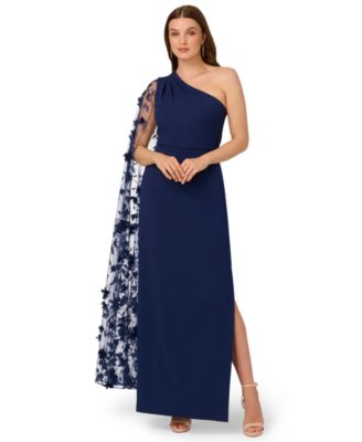 Adrianna Papell Womens One-Shoulder Dress NAVY SATEEN 10