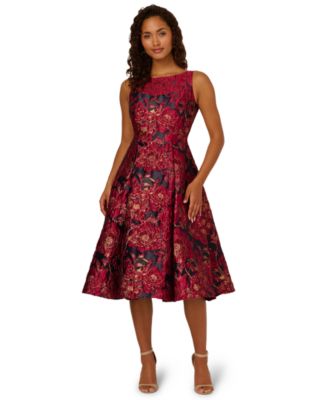 Adrianna Papell Womens Boat Neck Midi Dress BURGUNDY NAVY 6