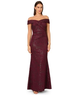 Adrianna Papell Womens Off-Shoulder Dress WINEBLACK 8