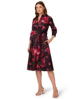 Adrianna Papell Womens Printed Taffeta Shirt Black Multi 8