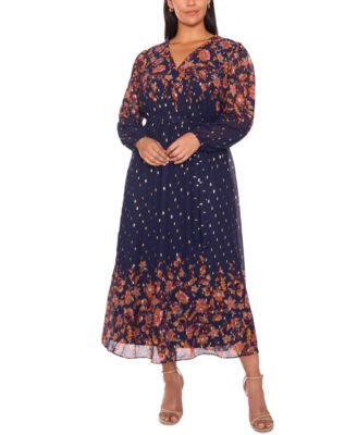 MSK Plus Size Placement Print V-Ne Jbs Navy 1X