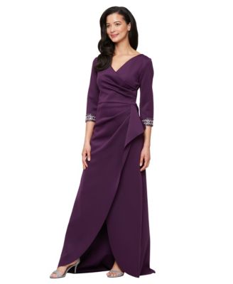Alex Evenings Womens Long Stretch Scuba Cre EGGPLANT 8