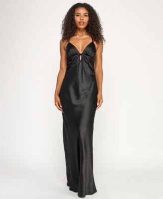 SENI CADE Juniors Satin Back Tie Long D Black M